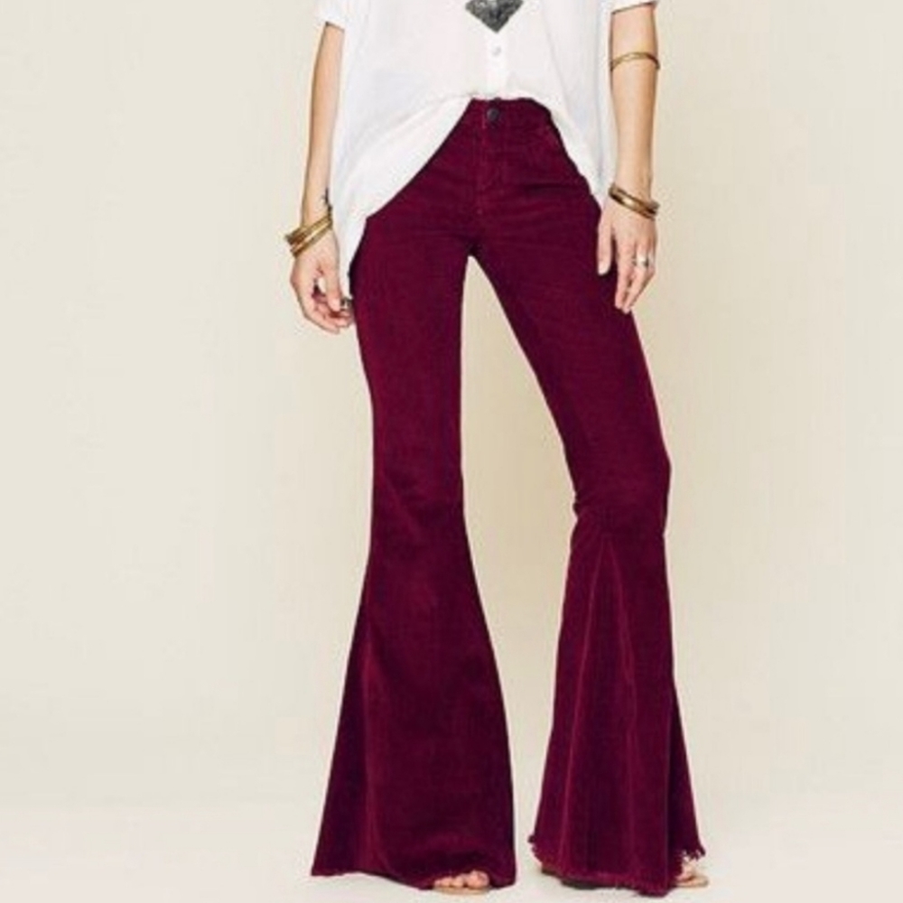 Free People Maroon Burgundy Corduroy Flares